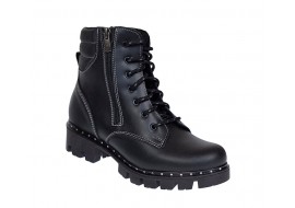 Bocanci dama din piele naturala imblaniti cu fermoar Negru GKR02NP